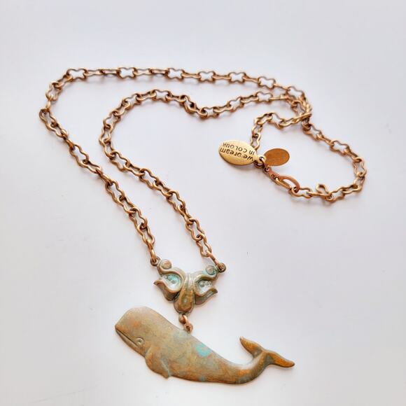 We Dream In Colour
Verdigris Brass Whale Necklace - Picture 1 of 6